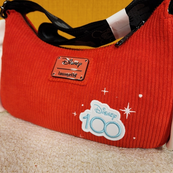 Loungefly Disney 100th Mickey Hands Gloves Red Corduroy Crossbody Handbag NEW - Picture 6 of 11